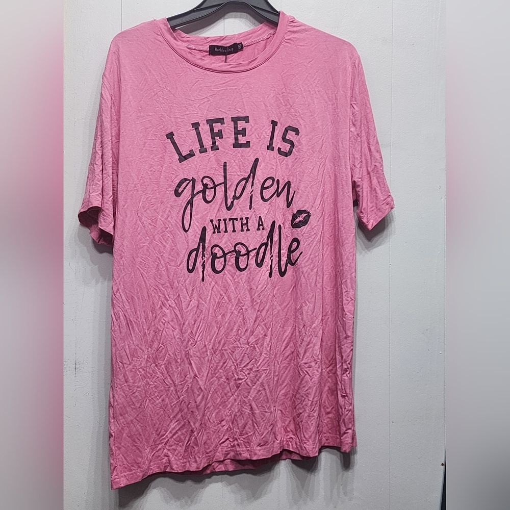 NWT Life Is Golden with A Doodle Shirt 5X Pink Short Sleeve Casual